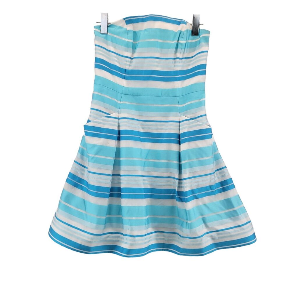 Lilly Pulitzer Blossom Dress Turquoise Wrapping Stripe Silk Size 4 Blue White‎ - Picture 2 of 10